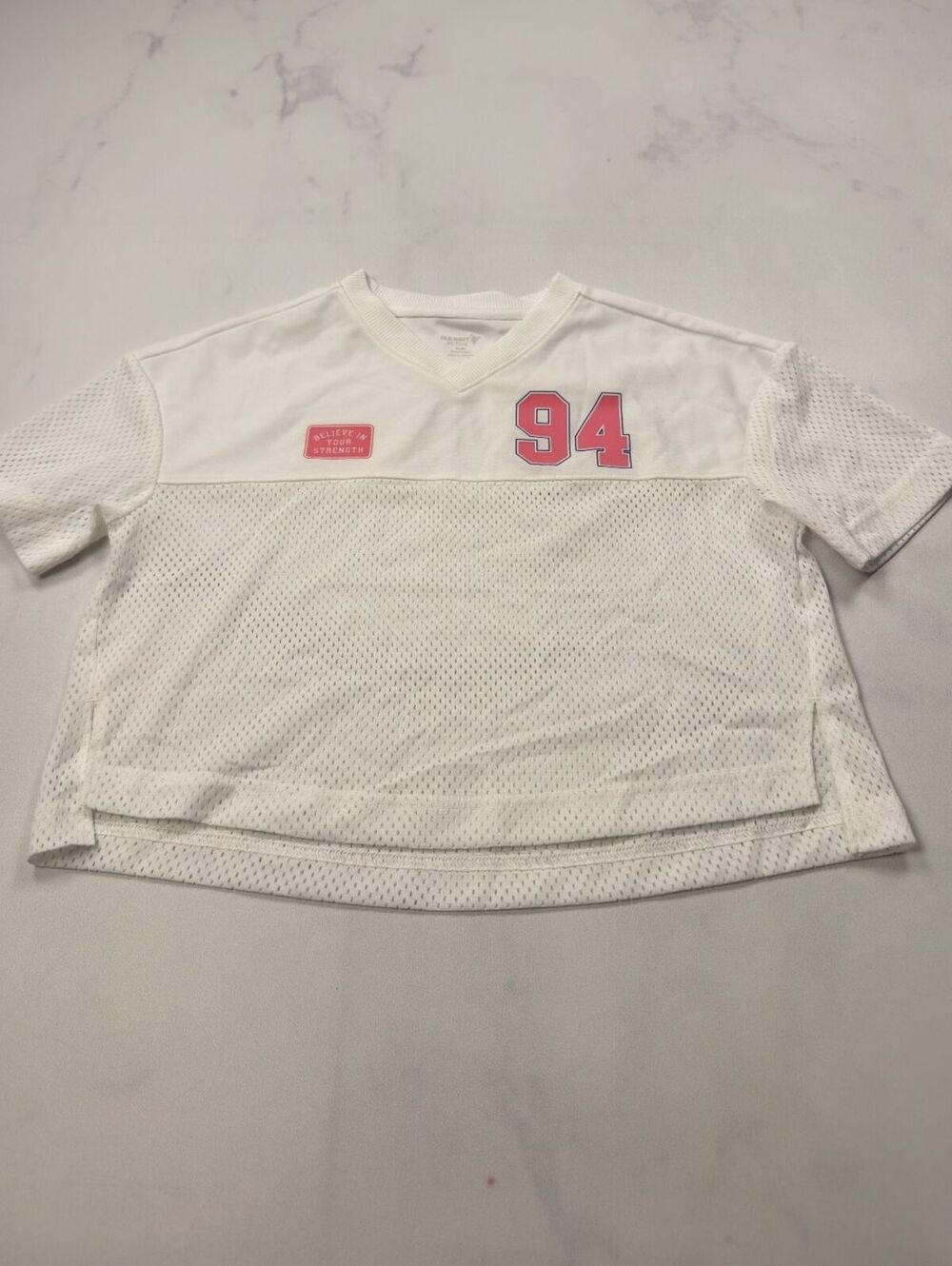 Old Navy T Shirt White 2010s Varsity - Girls M